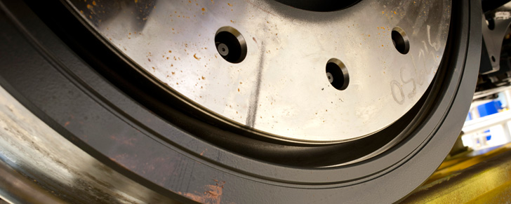 Detail of the friction between the wheel and track.